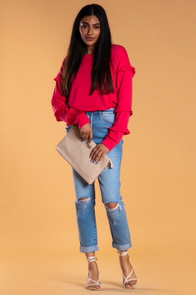 Brigitte Brianna Striped Ruffle Sleeve Sweatshirt